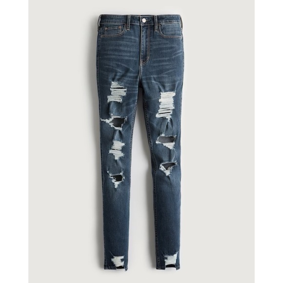 NWT Hollister Ultra High-Rise Ripped Super Skinny Jeans in Dark Wash - Picture 1 of 5